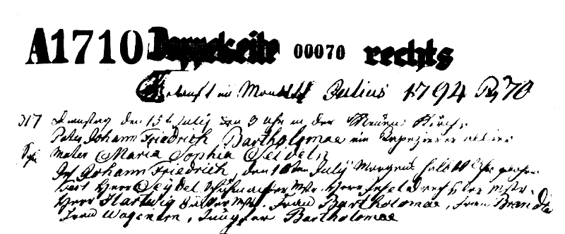 Geburtsurkunde von Johann Friedrich Bartholomae